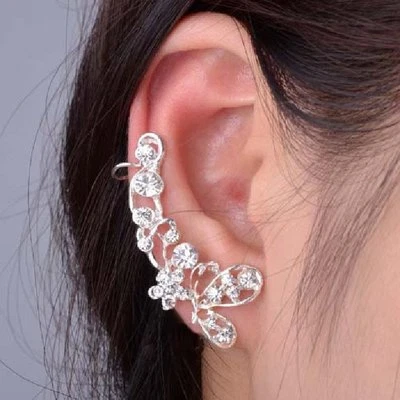 Ohrstecker Schmetterling ear cuff Ohrring Gothic Ohrklemme Blume Strass Ohrbügel - Bild 1 von 2