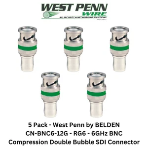 5 Pack West Penn by Belden CN-BNC6-12G 4k BNC SDI Compression Bubble Connector - Picture 1 of 4