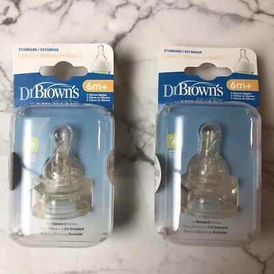 Dr. Brown's Natural Flow Level 3 Silicone Bottle Nipples 6m+ 2-Pack Sealed - Image 1 of 4