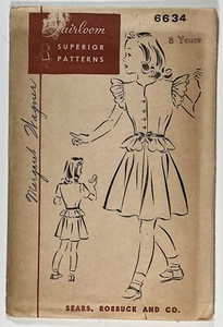 1940's Vintage Sewing Pattern Child's Peplum Dress Age 8 Years Fairloom 6634 - Afbeelding 1 van 4