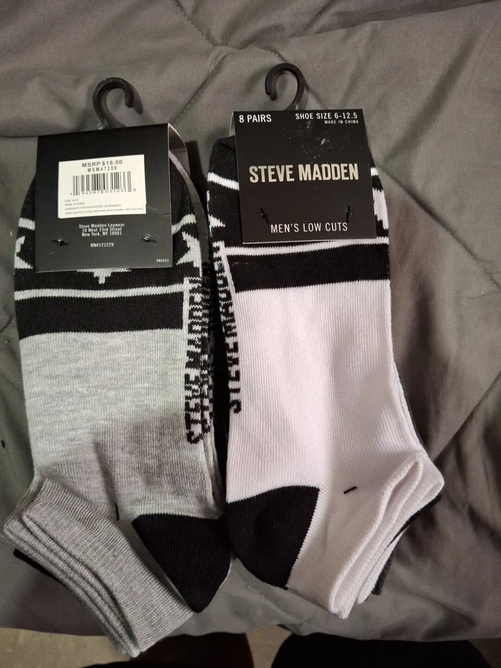 Steve Madden Calcetines Corte Bajo 8 Pares Hombres 6-12.5 Blanco Negro Gris Estrellas Sólidas y Logo Foto 1 de 1
