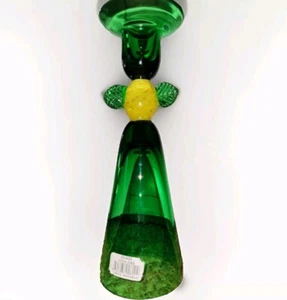 Green Art Glass Candle holder Yellow Table Mantel Czech Mikasa Hand Blown - Picture 1 of 10