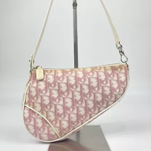 Auth Christian Dior 2004 Trotter Saddle Bag Accessory Pouch Canvas Pink j93 - Picture 1 of 18