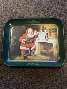 🔥Vintage Coca Cola Weihnachtsmann Milch/Kekse Metall Serviertablett 1991 - Bild 1 von 5