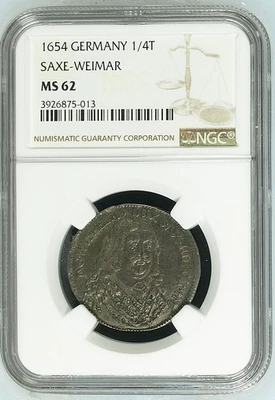 Coin Sachsen-Neu-Weimar 1/4 Taler 1654 Schlossbau NGC MS 62 TOP POP nswleipzig - Image 1 of 4