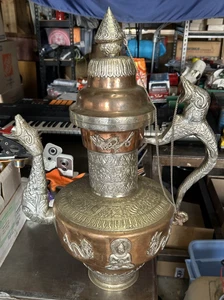 Large Tibetan Tea Pot Copper with Brass - Picture 1 of 3
