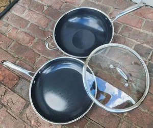 3 Pc HexClad Hybrid 12” Wok & Nonstick Frying Pan w/ Tempered Glass Lid, GREAT!! - Picture 1 of 12