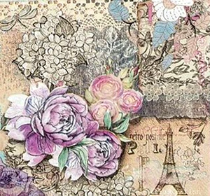 FREE SHIPPING 2 Individual Decoupage Paper Napkins (Paris & Flowers) - Picture 1 of 4