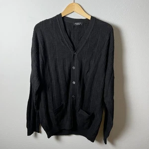 Segreto Cardigan Sweater Mens Large Black Textured Knit Made in Italy Pockets - Picture 1 of 4