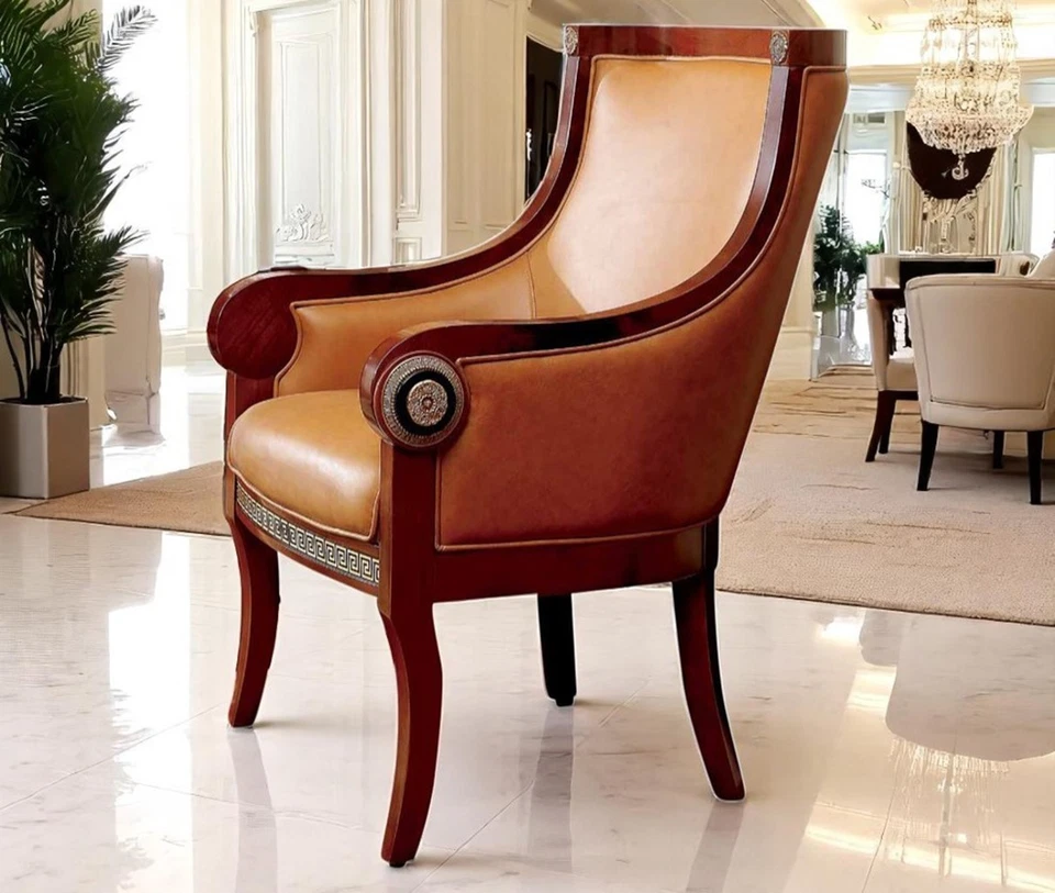 Sillón envolvente de lujo estilo Edelman - cuero de grano superior - acabado nogal Foto 1 de 1