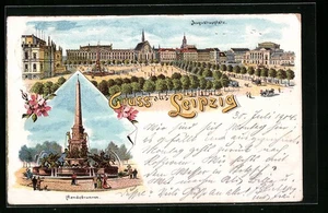 Lithographie Leipzig, Augustusplatz, Mendebrunnen 1904 - Picture 1 of 2