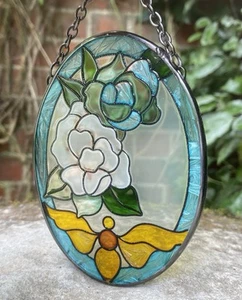 Vintage Lovely Little Old Stained Glass Floral Hanging Cute Window Art Garden - Picture 1 of 6