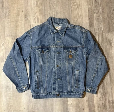 Винтажный 90-х Carhartt джинсовой ткани Jean водитель грузовика куртка M-Tall JU1998 классический США синий - Изображение 1 из 4