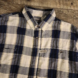 Vintage Y2K Mecca Shirt Mens Large Button Short Sleeve Blue Plaid Street Hip Hop - Picture 1 of 10