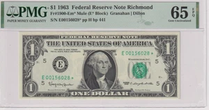 Fr 1900-Em* MULE STAR 1963 $1 FRN E00156028* bp 441 PMG 65EPQ RICHMOND GREEN SL - Picture 1 of 2