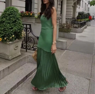 ZARA NWT WOMAN SS25 PLEATED KNIT COMBINATION DRESS GREEN 4192/055 ALL SIZES - Image 1 of 4