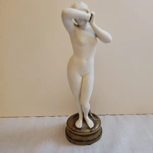Statua statuina porcellana donna nuda art deco 8" bianca con base bellissima - Foto 1 di 7