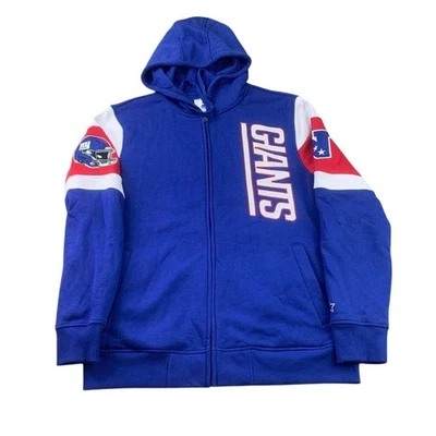 Starter NY Giants Sudadera con Capucha Hombres L Azul Cremallera Completa Chaqueta Logo Spellout NFL Fútbol Foto 1 de 4