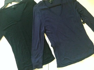 NEW! GNW Top Women's Navy Large or Black Medium V-Neck Ribbed Long Sleeves Lined - Picture 1 of 23