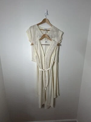 Conjunto de pijama de encaje marfil de 3 piezas Dreamtime para mujer bata, top y pantalón talla grande Foto 1 de 4