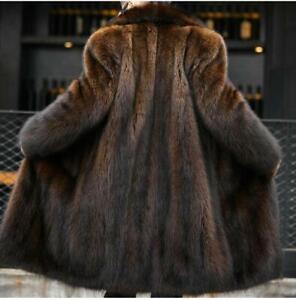 Mink Fur Long Mens Coat Furry Overcoat Thicken Parkas Winter Warm Outwear Casual