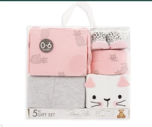 Kitty Gato Bebé Niña Juego de Regalo 5 Piezas René Rofe Nuevo en Paquete Body Pantalones Bib Sombrero Botines - Imagen 1 de 2