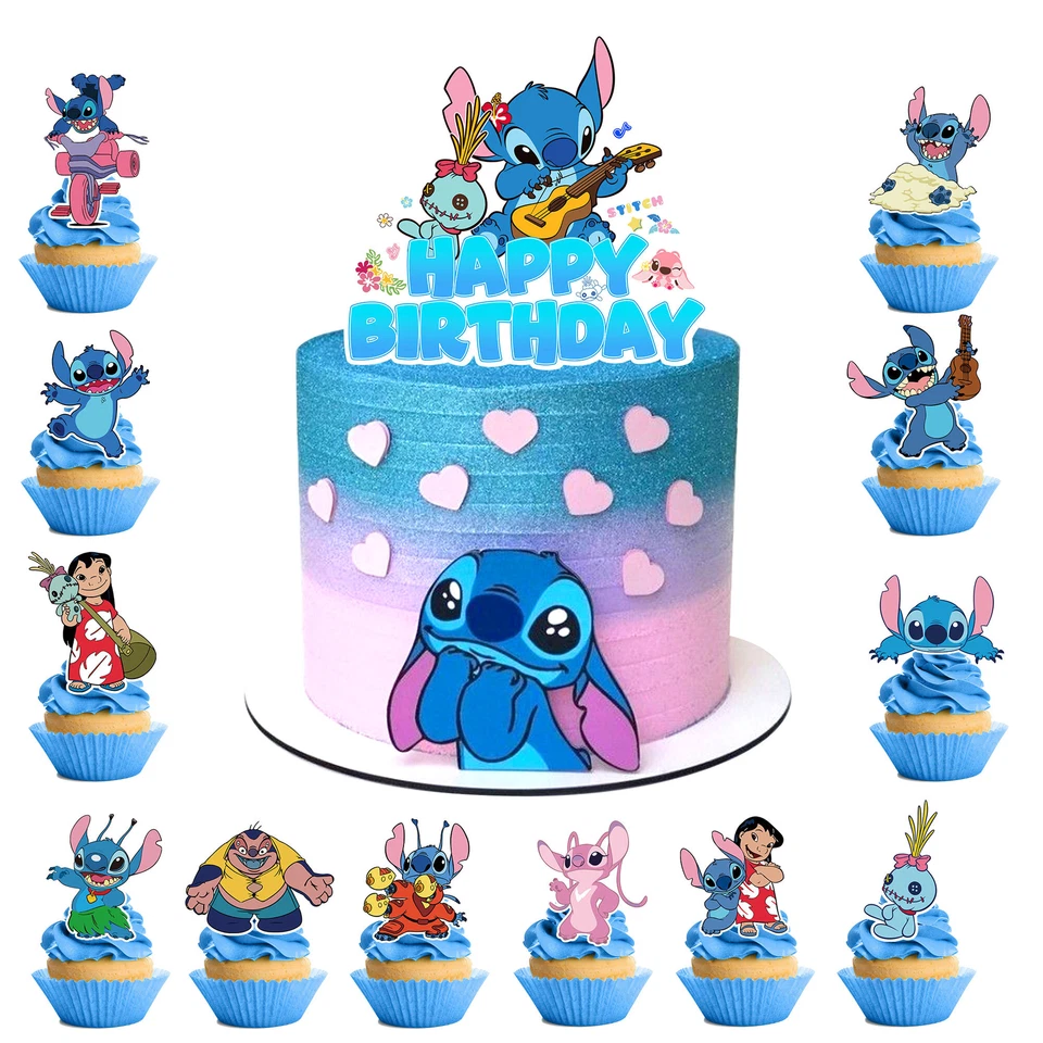 24 Piezas Lilo and Stitch Suministros de Fiesta de Cumpleaños Decoración de Pasteles de Cumpleaños para Niños Foto 1 de 4