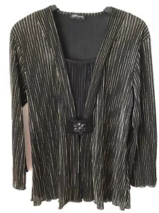 Jenny Loyd Evening Blouse Black Gold Metallic Thread Embellished Crinkle UK14 - Picture 1 of 9