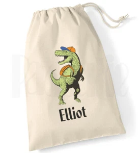 Personalisierte Kinder Jungen "Coole Dinosaurier" Kordelzug Baumwolle Canvas Pump PE-Beutel - Bild 1 von 2