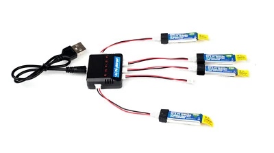 Combo 1x Charger and 4x 150mah 1s 3.7v 25c Lipo Battery E-Flite Sport Cub S - Image 1 of 2