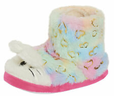 Girls Rabbit Slipper Boots Kids Rainbow Slippers Booties Bunny Ears House Shoes 