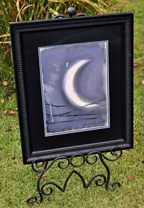 "Obra de Arte Original Pintura Luna Creciente Violeta Madera Negra Enmarcada 23,5"" x 18,5" - Imagen 1 de 11