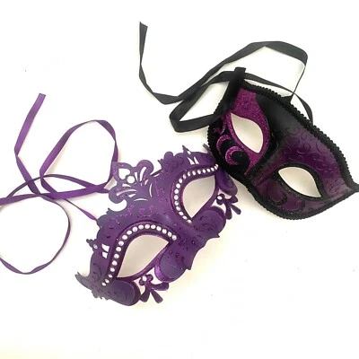 Purple Masquerade Ball Eye Mask Pair Cosplay Mardi Gras Birthday Dress up Party  - Image 1 of 4