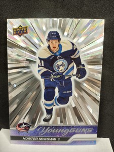 HUNTER McKOWN 2023-24 UPPER DECK SERIES 1 YOUNG GUNS OUTBURST SILVER SP RC #231