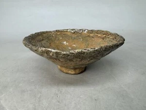 Y8890 CHAWAN Raku-ware red flat bowl signed Japan antique tea ceremony pottery - Picture 1 of 10