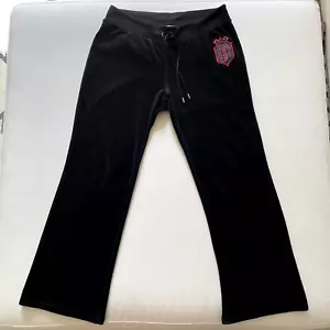 Vintage Juicy Couture Pants Velour Womens Large Black Flare Sweatpant Track Y2K - Picture 1 of 13