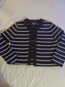 Jones New York Signature Womens Cardigan Black Silver Striped Sweater Medium - Picture 1 of 8