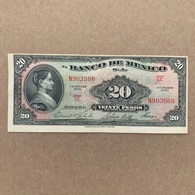 Misaligned 1961 Mexican 20 Pesos Banco de Mexico Currency Money American BC - Image 1 of 3