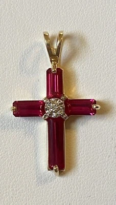 2 Ct Baguette Pink Tourmaline Women Wedding Cross Pendant 14K Yellow Gold Plated - Image 1 of 4