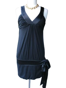 NWT $98 BEBE Black Bow Sash Sheath Barbiecore Fairycore 1930's Flapper Dress M - Picture 1 of 4