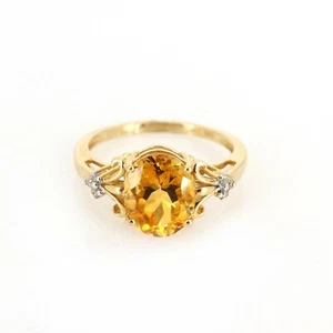 14k Solid Gold Oval Citrine Ring,Handmade Gold Citrine Ring,Citrine with Diamond - Picture 1 of 4