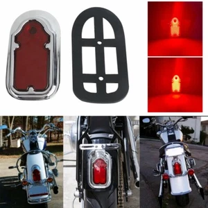 Chrome + Red LED Tombstone Brake Tail Light Signal For Harley Cafe Racer Chopper - Picture 1 of 9