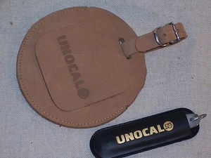 Vintage Unocal 76 Gas Oil Service Station Advertising Promo Leather Tag & Knife - Picture 1 of 5