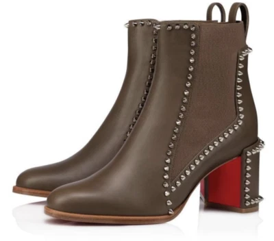 Christian Louboutin Out Line Spike 70 Gris Sílex Cuero Tacón Bloque Bota 36.5 Foto 1 de 4