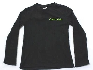 Calvin Klein Kid's Thermal Brushed Embroidered Sleep Top AH4 Black Medium (8-10) - Picture 1 of 5