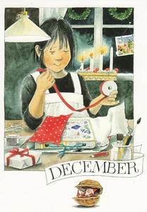 Postkarte: Lena Anderson - Linnea packt Geschenke ein / Dezember - Picture 1 of 1
