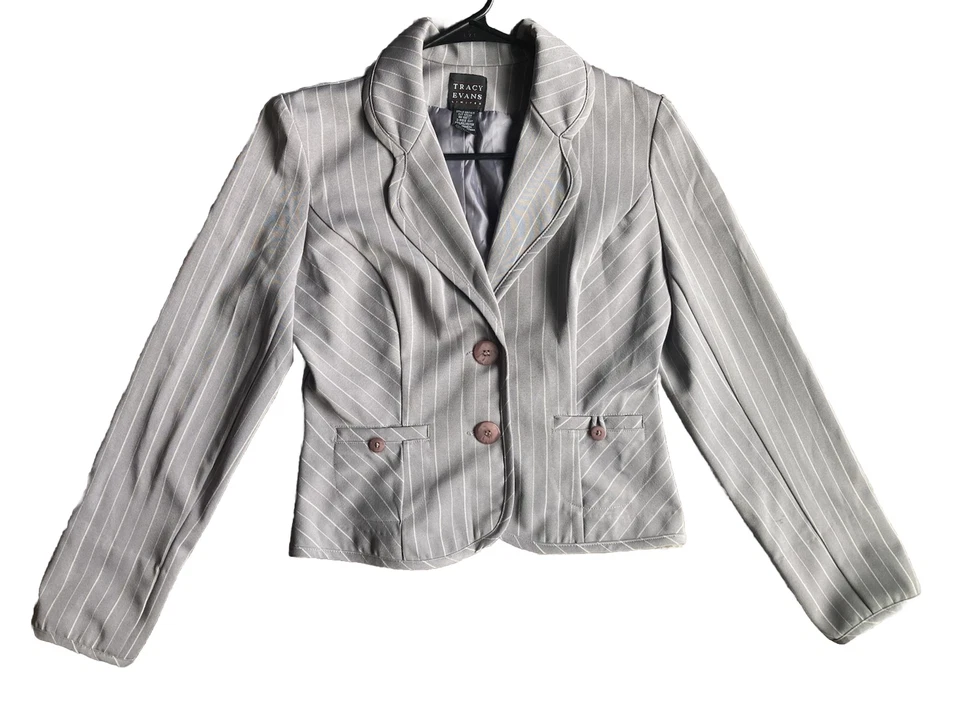 Chaqueta blazer para mujer Tracy Evans Limited gris blanco a rayas (talla 5) Foto 1 de 4