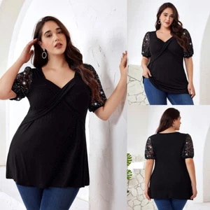 Summer Women V-Neck Solid Short Sleeve Tunic Tops Blouse Casual Loose Shirt Tee - Picture 1 of 22