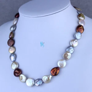 19" 13-15mm Champagne Gray Coffee Coin Pearl Necklace - Foto 1 di 4