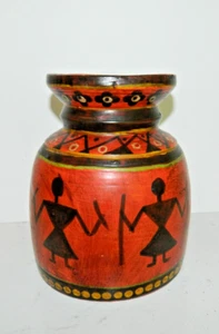 Antique Wooden Indian Painted Pot Old Wooden Himachal Pot 7" - Picture 1 of 6